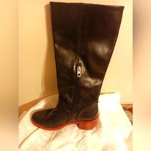 Coach Cecelia brown tall riding boot black chunky heel size 7 B.